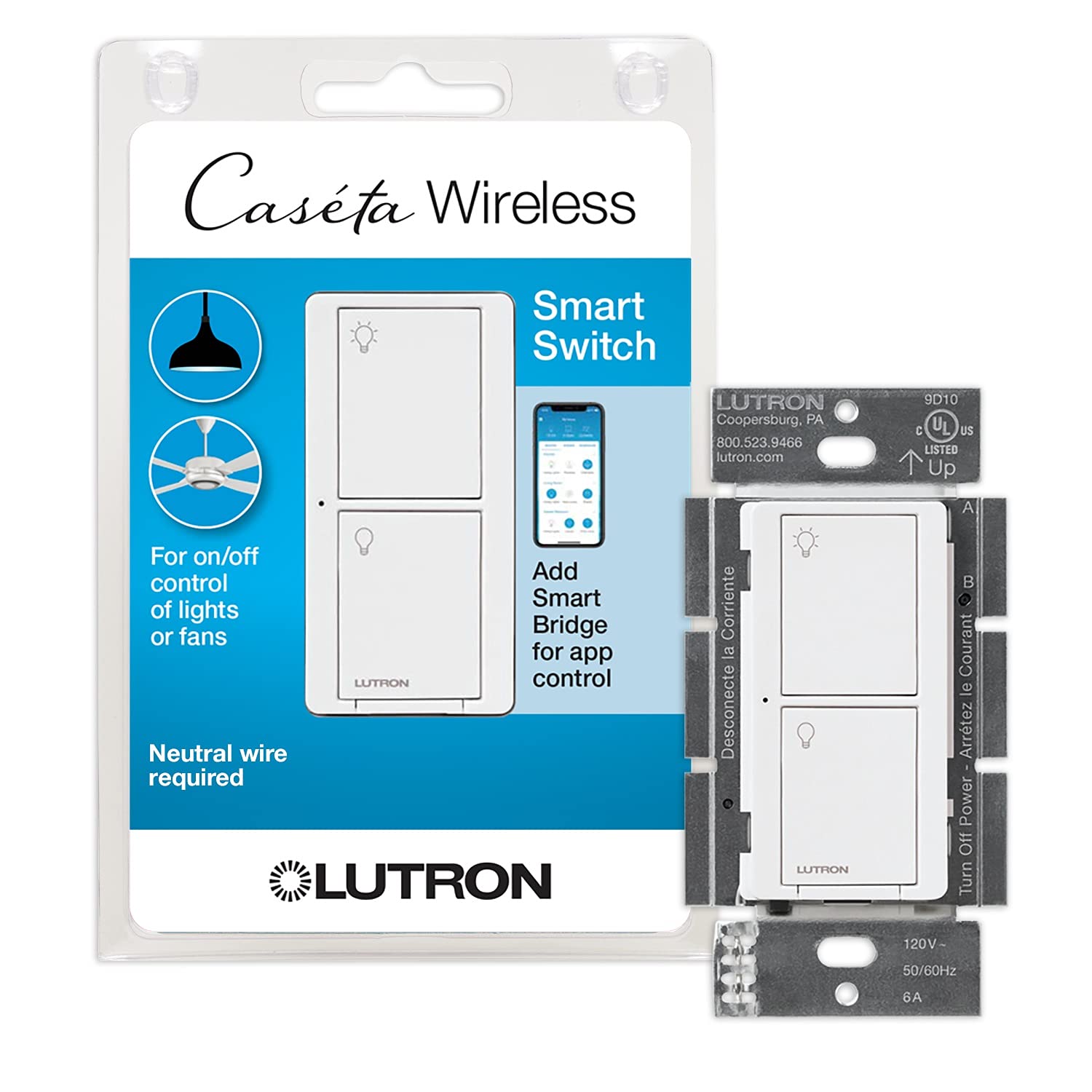 Lutron Caseta original smart switch mounted on wall enables quick control from anywhere