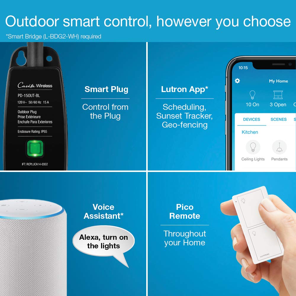 Lutron Caseta outdoor plug weatherproof body ready for year-round outdoor use