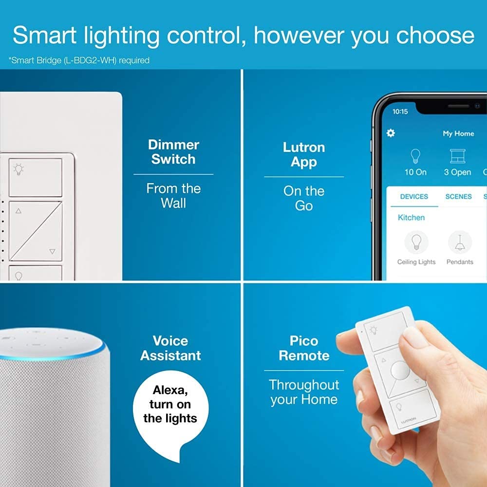 Pico remote accessory provides wireless control of the dimmer.