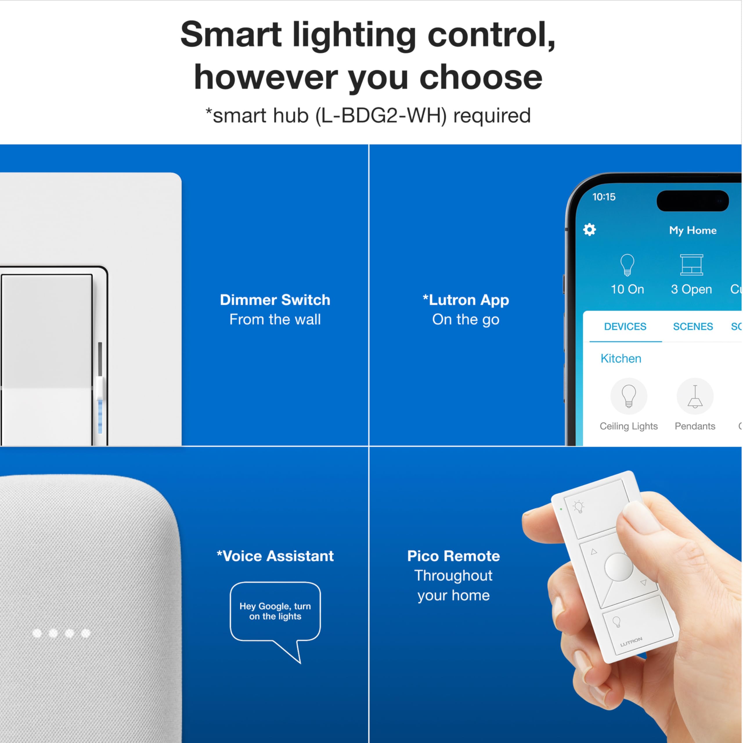 Caseta smart hub centralizes control across compatible devices.