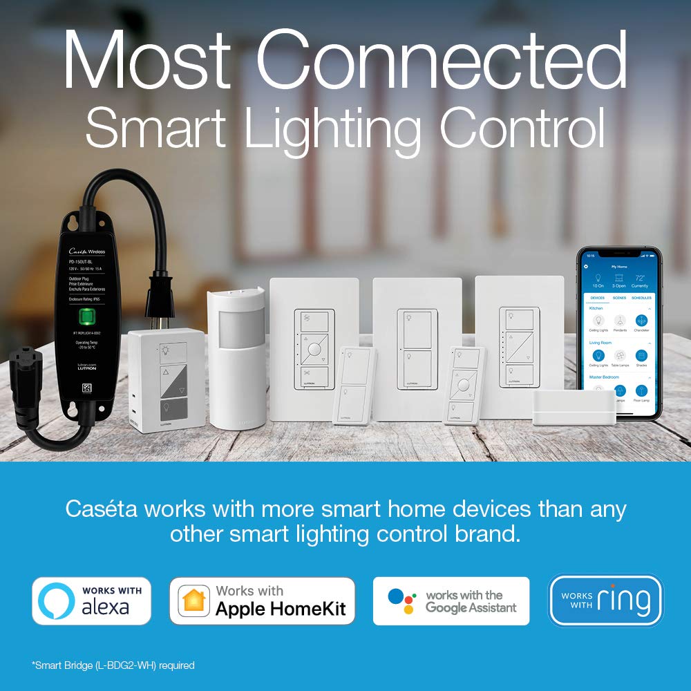 Lutron Caseta almond neutral-wire-required switch ensures reliable performance in new or updated wiring