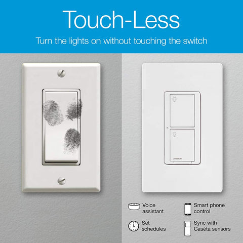 Lutron Caseta almond in-wall switch shown with clean lines beside a wall plate