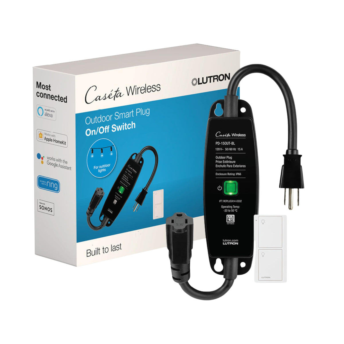 Lutron Caseta Weatherproof+ outdoor plug top view ready for rugged exterior use