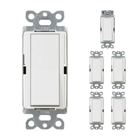 Lutron Claro 15A single-pole paddle switch white, front view for smooth lighting control.