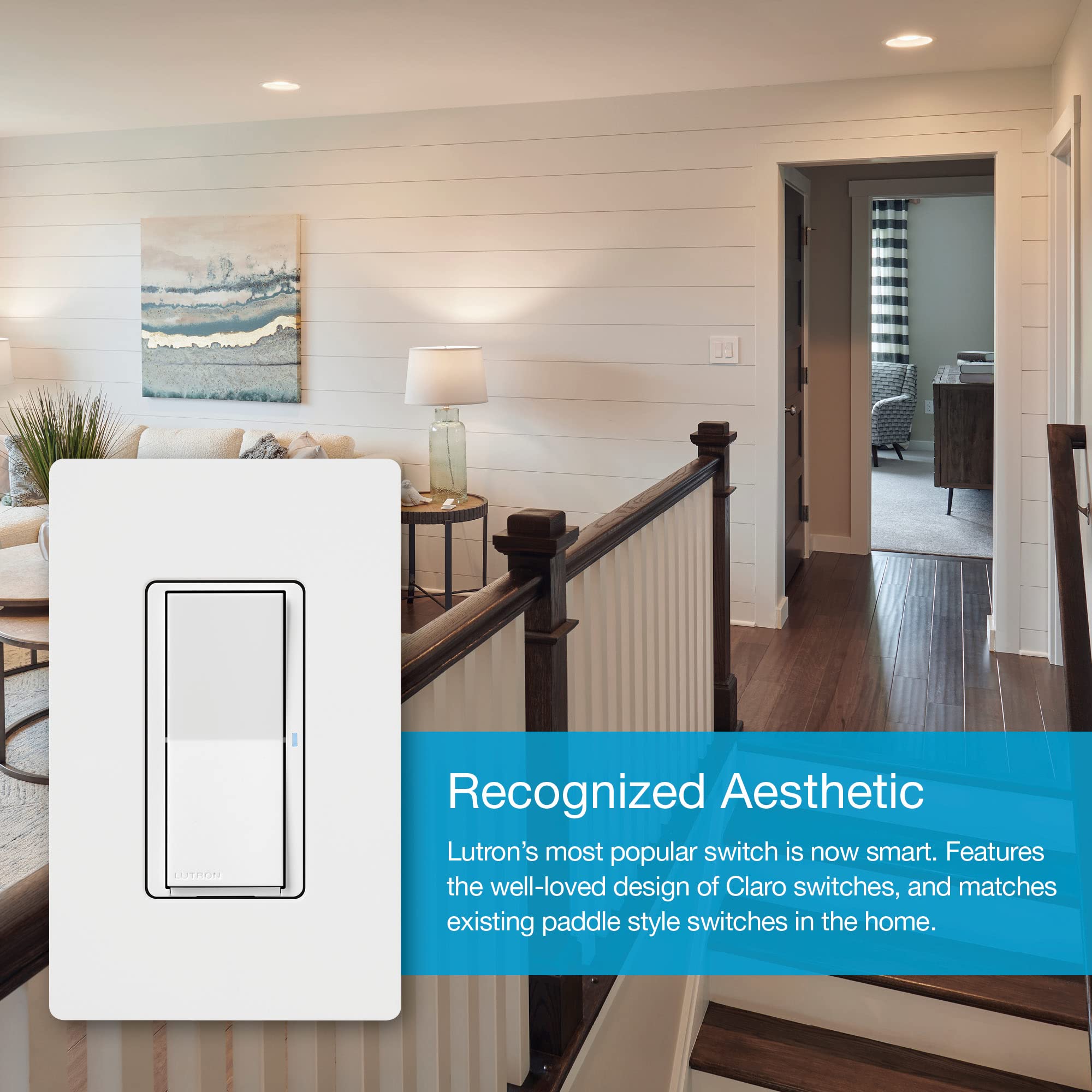 Lutron Claro smart switch wall mount demonstrates seamless 3-way flexibility.