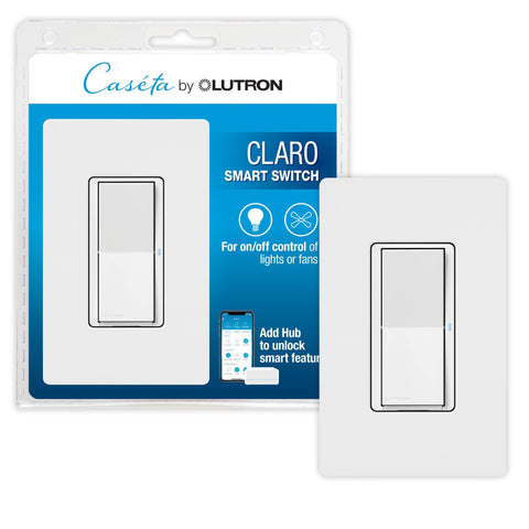 Lutron Claro smart switch with wall plate enabling seamless Caseta lighting control