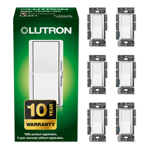 Lutron Diva dimmer white front view with easy on/off paddle for LED lighting.