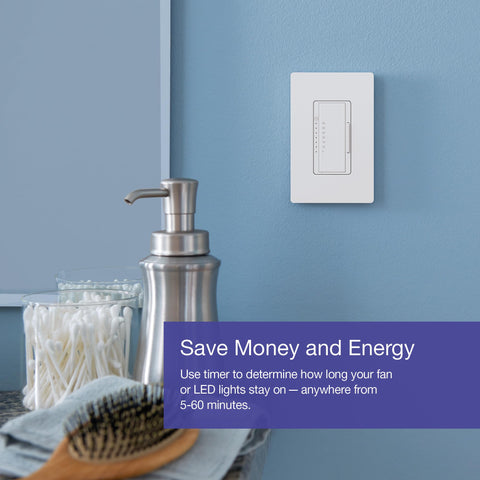Lutron Maestro bathroom-exhaust-fan-timer shown helps manage ventilation efficiently.