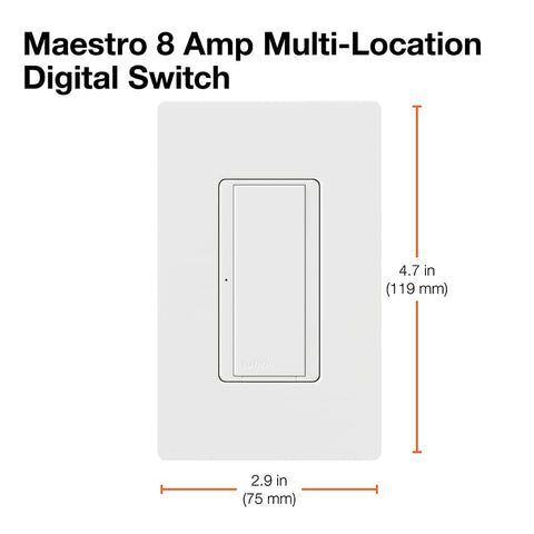 Lutron Maestro multi-location ready setup, seamless control with other Maestro switches.