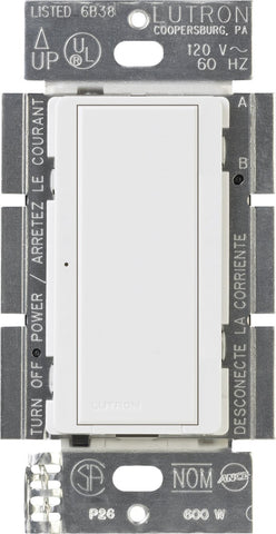 Lutron Maestro MA-S8AM-WH white digital switch, front view showing clean lines.