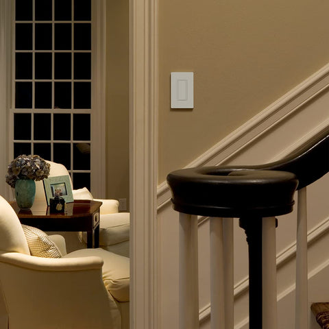 Lutron Maestro LED indicator on, visible status highlight for users.