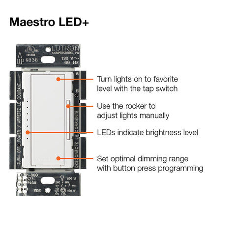 Lutron Maestro LED+ dimmer wall plate sold separately