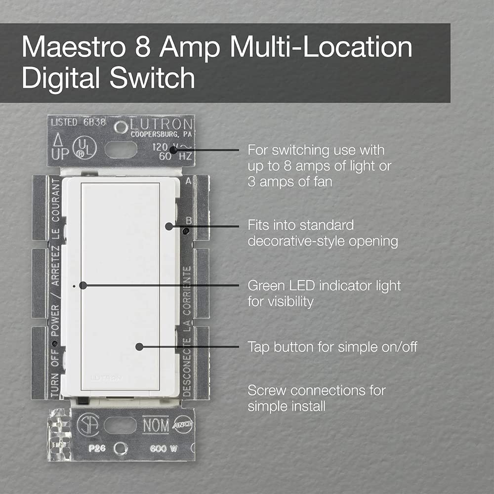 Lutron Maestro night-light off glow, gentle guidance in dim spaces.