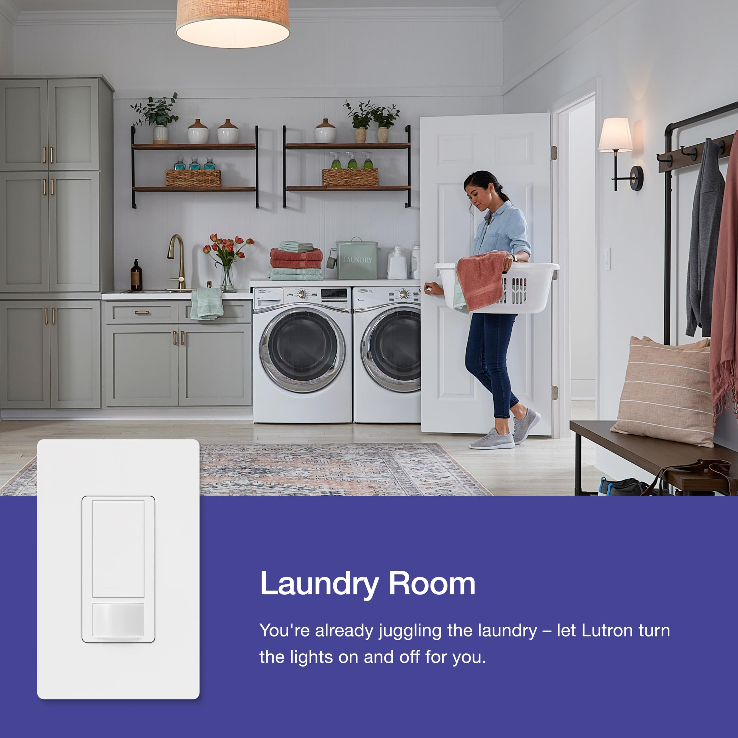 Lutron Maestro occupancy sensor switch in garage enhances safety with automatic light on entry