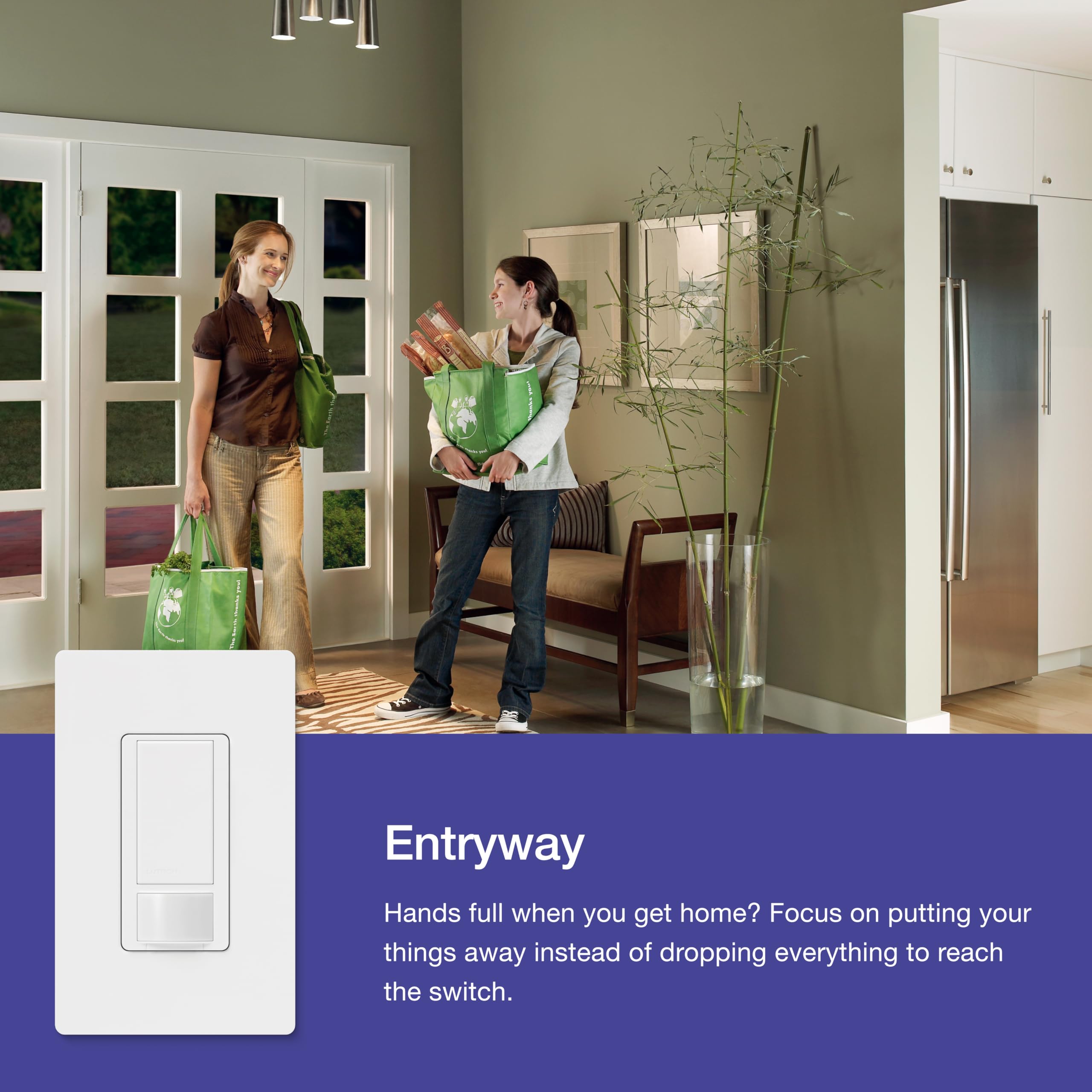 Front-view wall installation of Maestro OPS5M for hands-free room lighting.