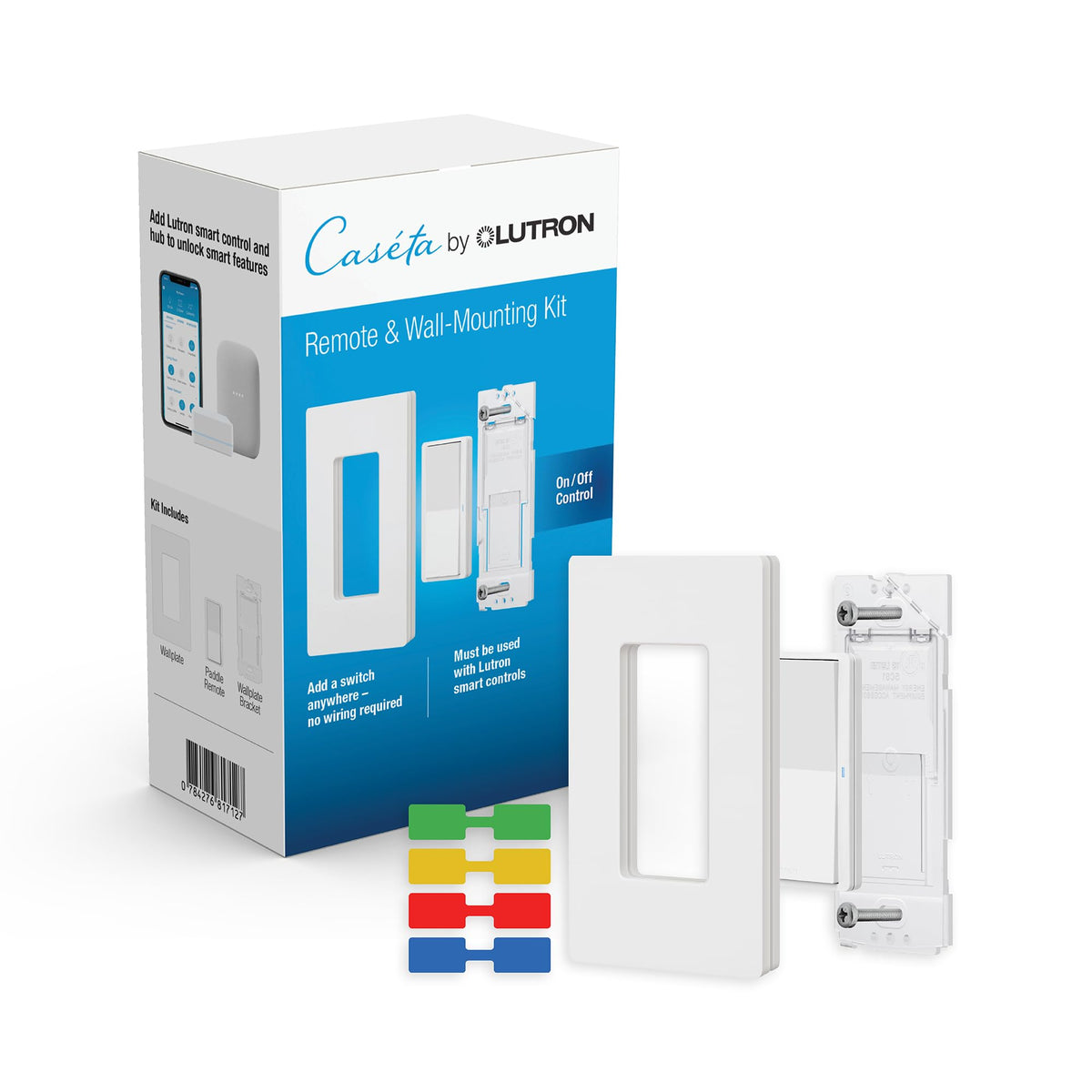 Lutron Pico paddle remote with Caseta wall-mount kit for wireless secondary control.