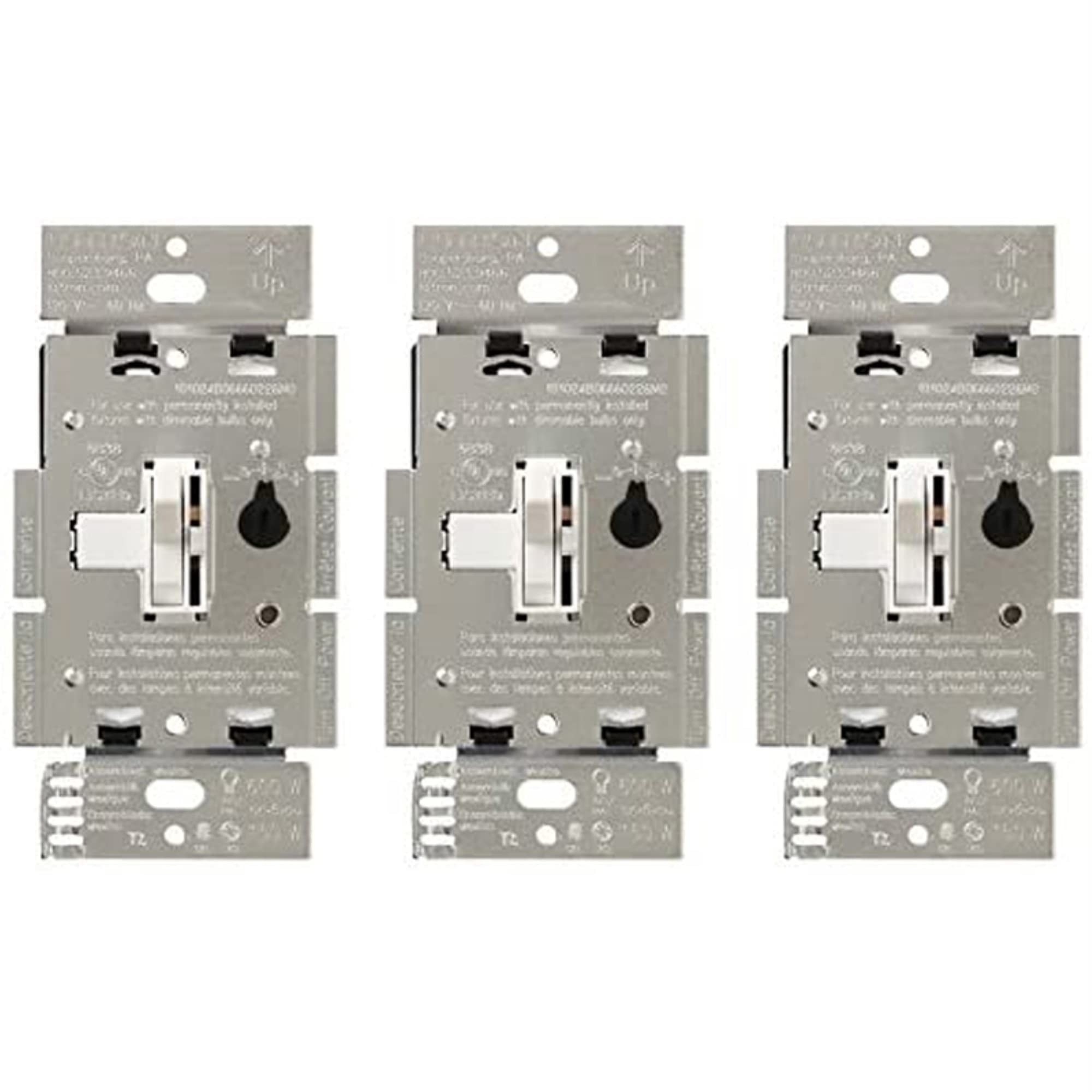 Lutron Toggler LED+ dimmer 3-pack in white enabling smooth LED dimming and versatile lighting