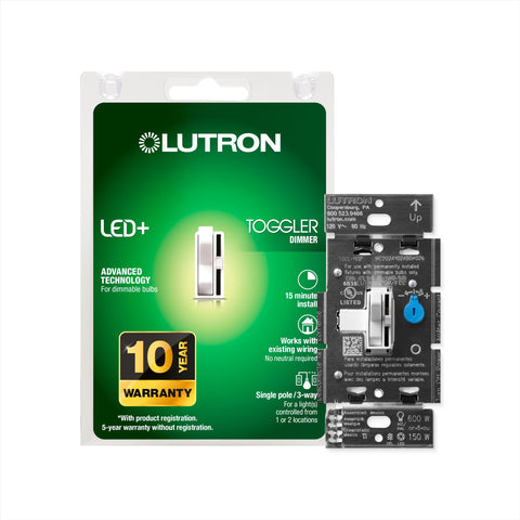 Lutron Toggler LED+ dimmer in-wall mount showing smooth LED dimming