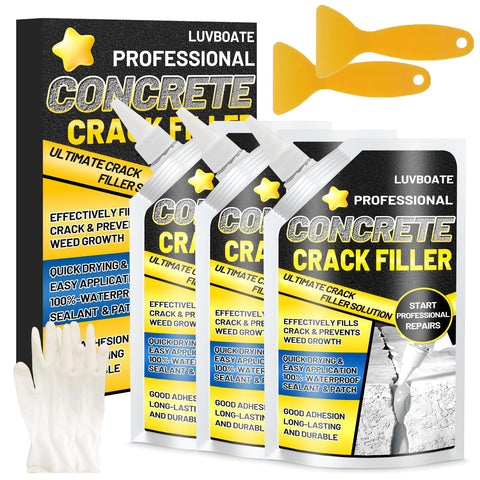 LUVBOATE concrete crack filler pour provides flexible sealing for driveways.
