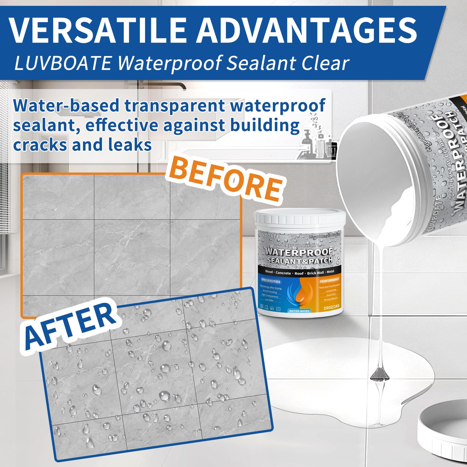 LUVBOATE sealant for outdoor roof and gutter areas keeps moisture out.
