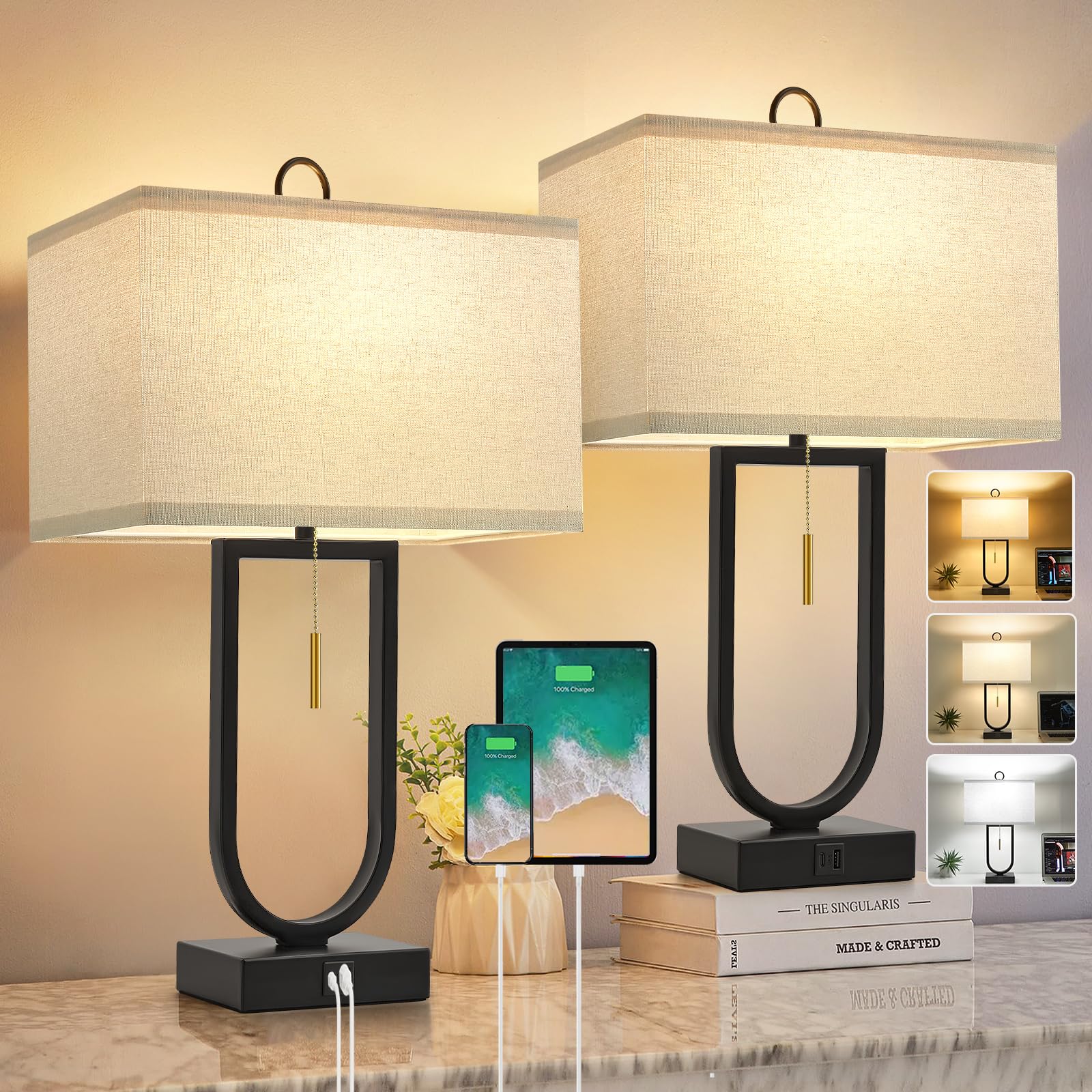 Luvkczc 24in table lamps pair provides balanced reading light.