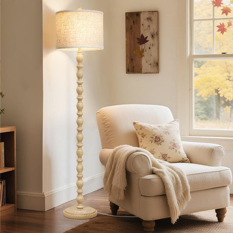 Luvkczc 62-inch floor lamp cream in a living room setup for reading