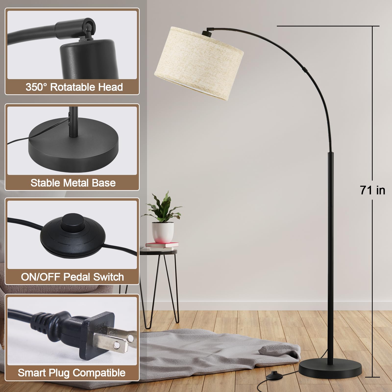 Luvkczc arc floor lamp adjustable head for reading corners.
