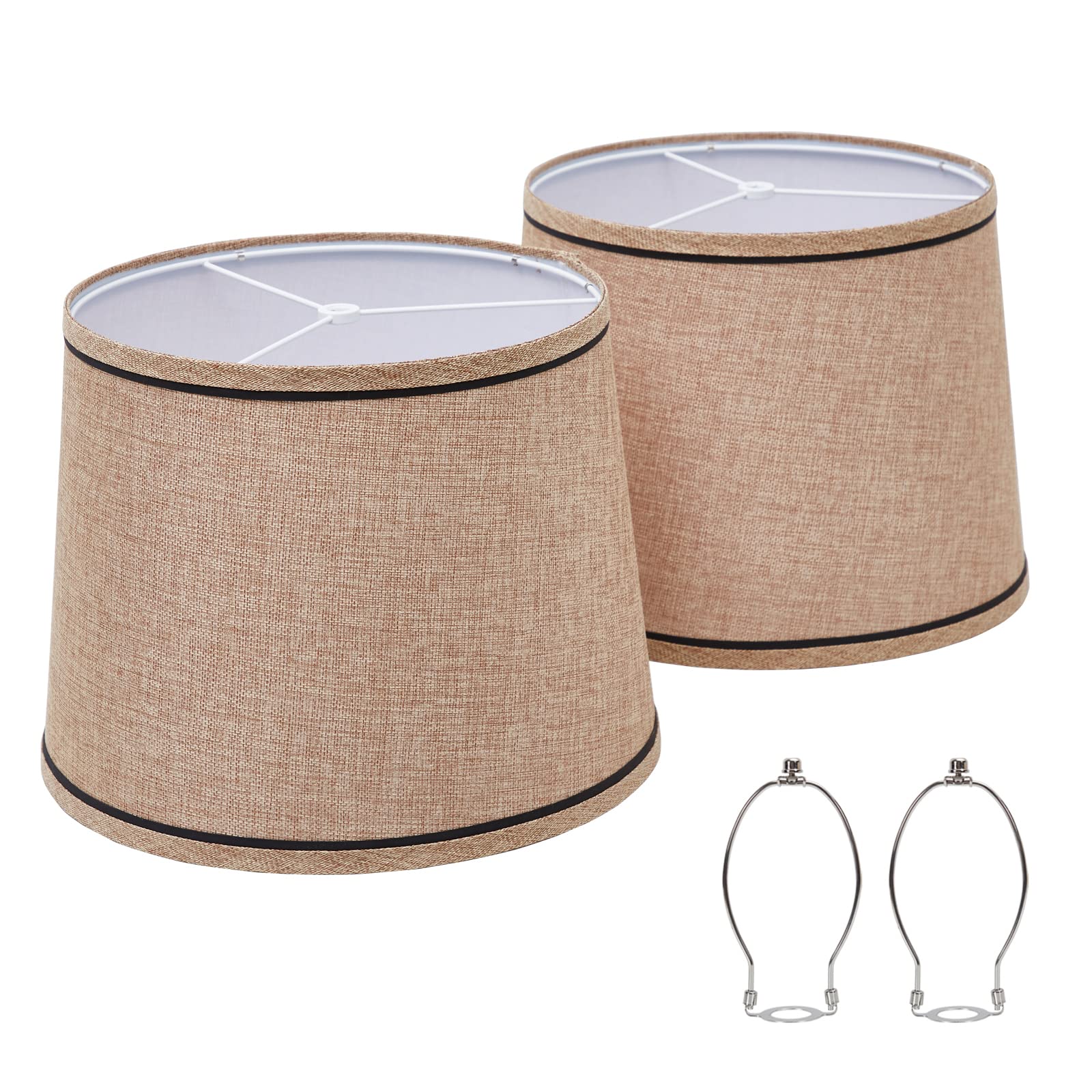 Luvkczc brown lampshades set 2, top view, natural linen fabric for warm ambience.