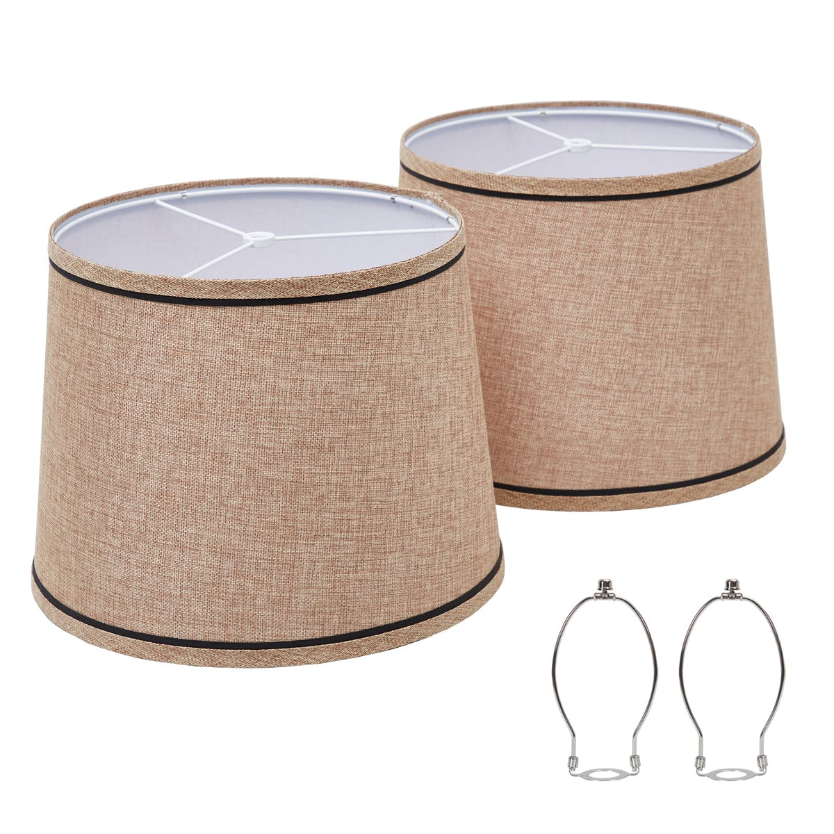 Luvkczc brown lampshades set 2, top view, natural linen fabric for warm ambience.