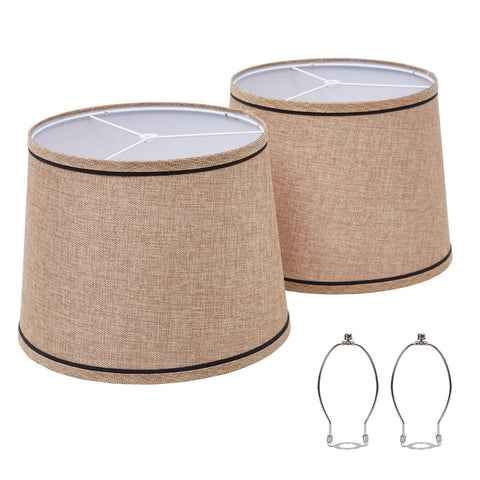 Luvkczc brown lampshades set 2, top view, natural linen fabric for warm ambience.