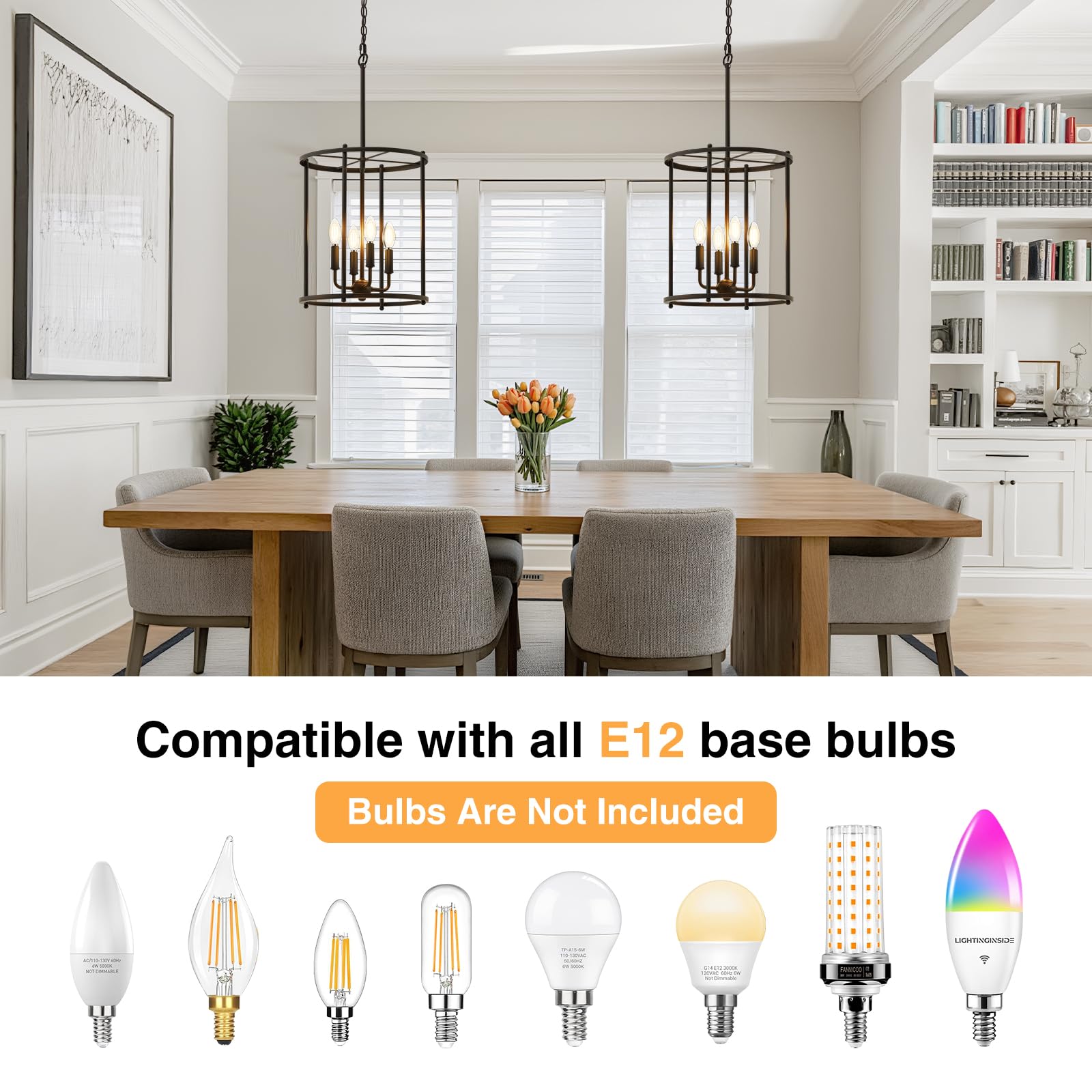 Luvkczc four E12 sockets allow customizable lighting with LED or incandescent bulbs