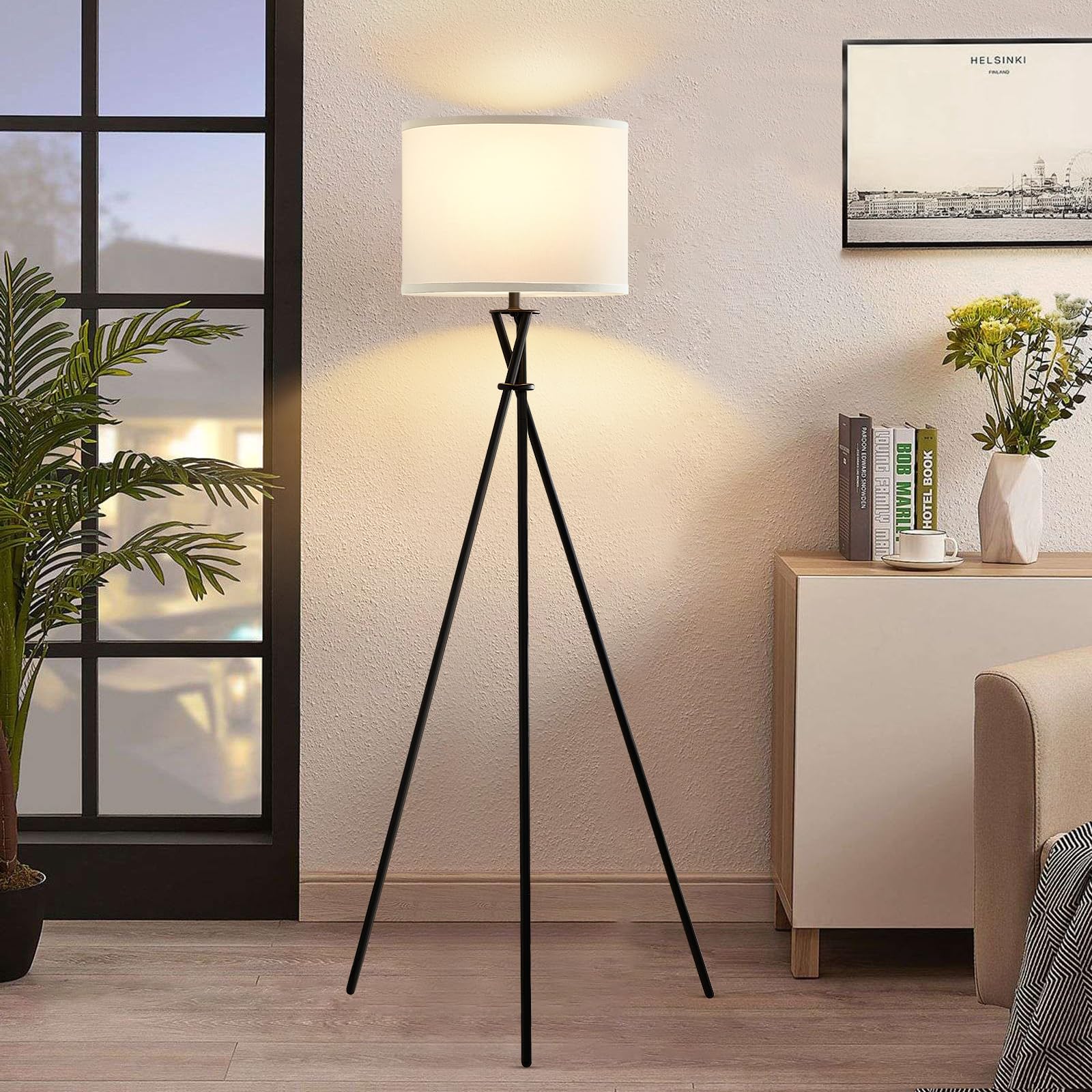 Luvkczc floor lamp 61-inch tall tripod with white shade for spacious living rooms.
