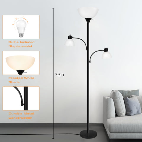 Luvkczc floor lamp adjustable reading heads provide focused task lighting.