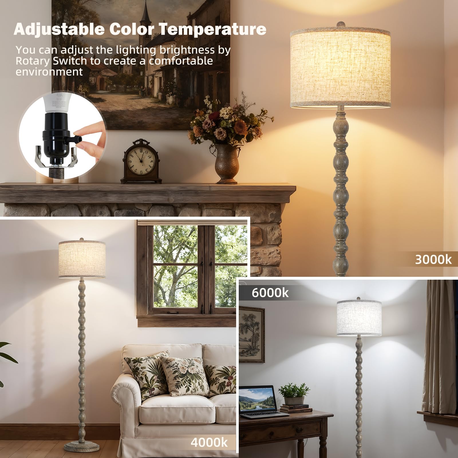 Luvkczc floor lamp color temperature control highlights 3000K–5000K options for mood.