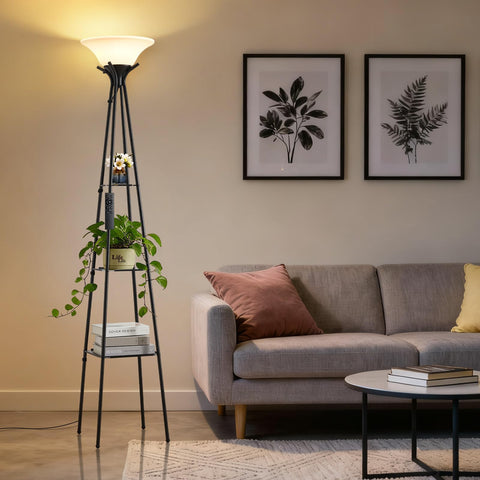 Luvkczc floor lamp in a living room setup with books and decor within reach.