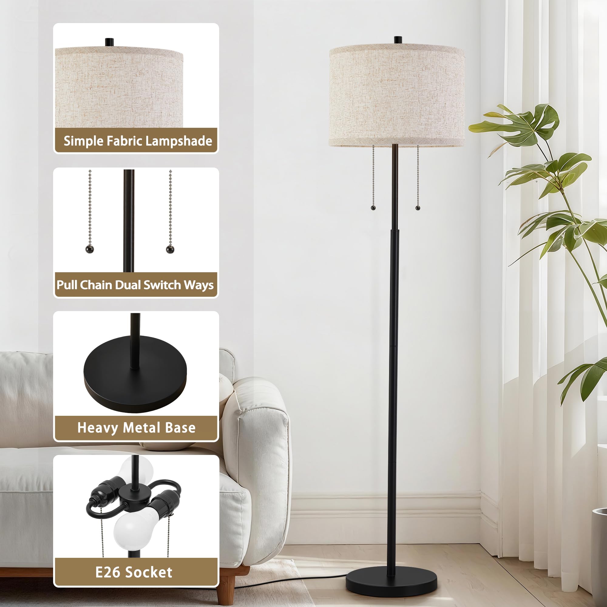 Luvkczc floor lamp with pull chain for easy control of light