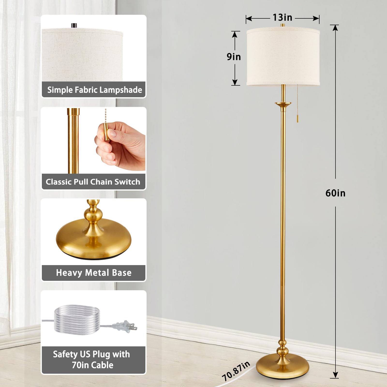 Luvkczc floor lamp pull-chain offers easy on/off control