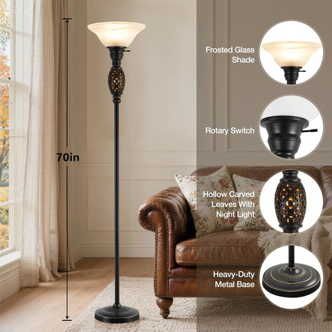 Luvkczc Floor Lamp with resin carvings adds rustic charm to bedrooms.