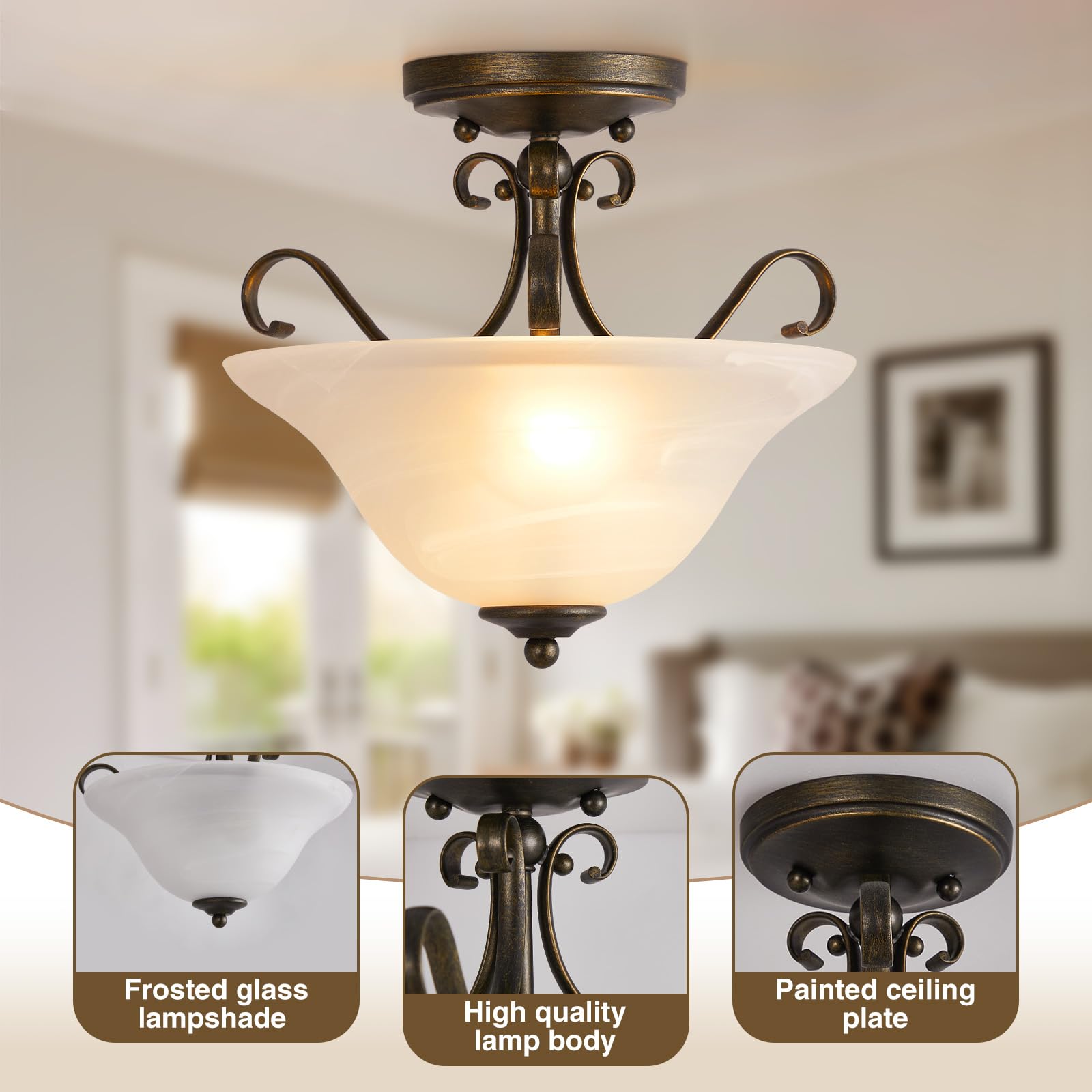 Luvkczc glass shade close-to-ceiling light brightens spaces with elegance.