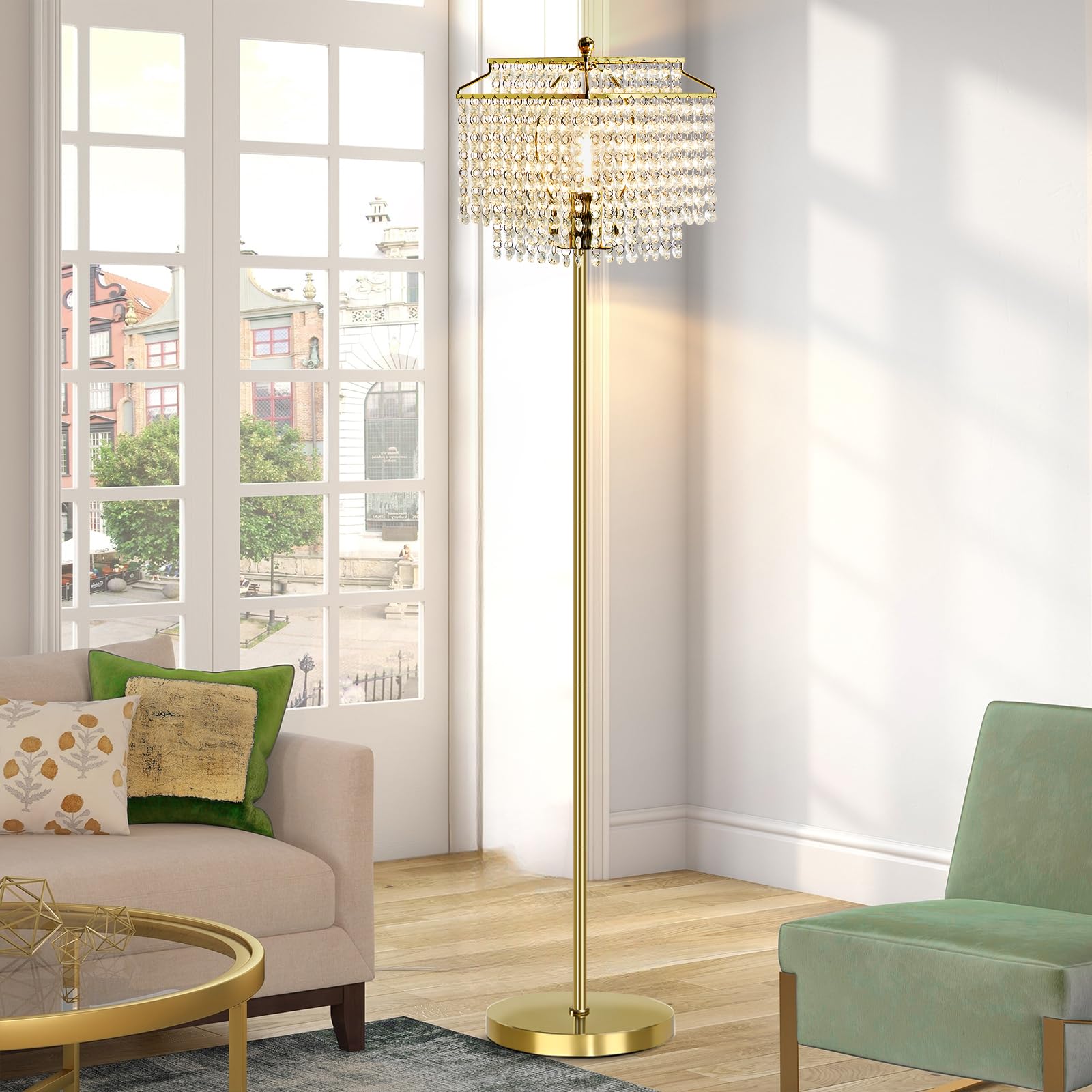 Luvkczc gold crystal floor lamp tall with ambient glow for living rooms