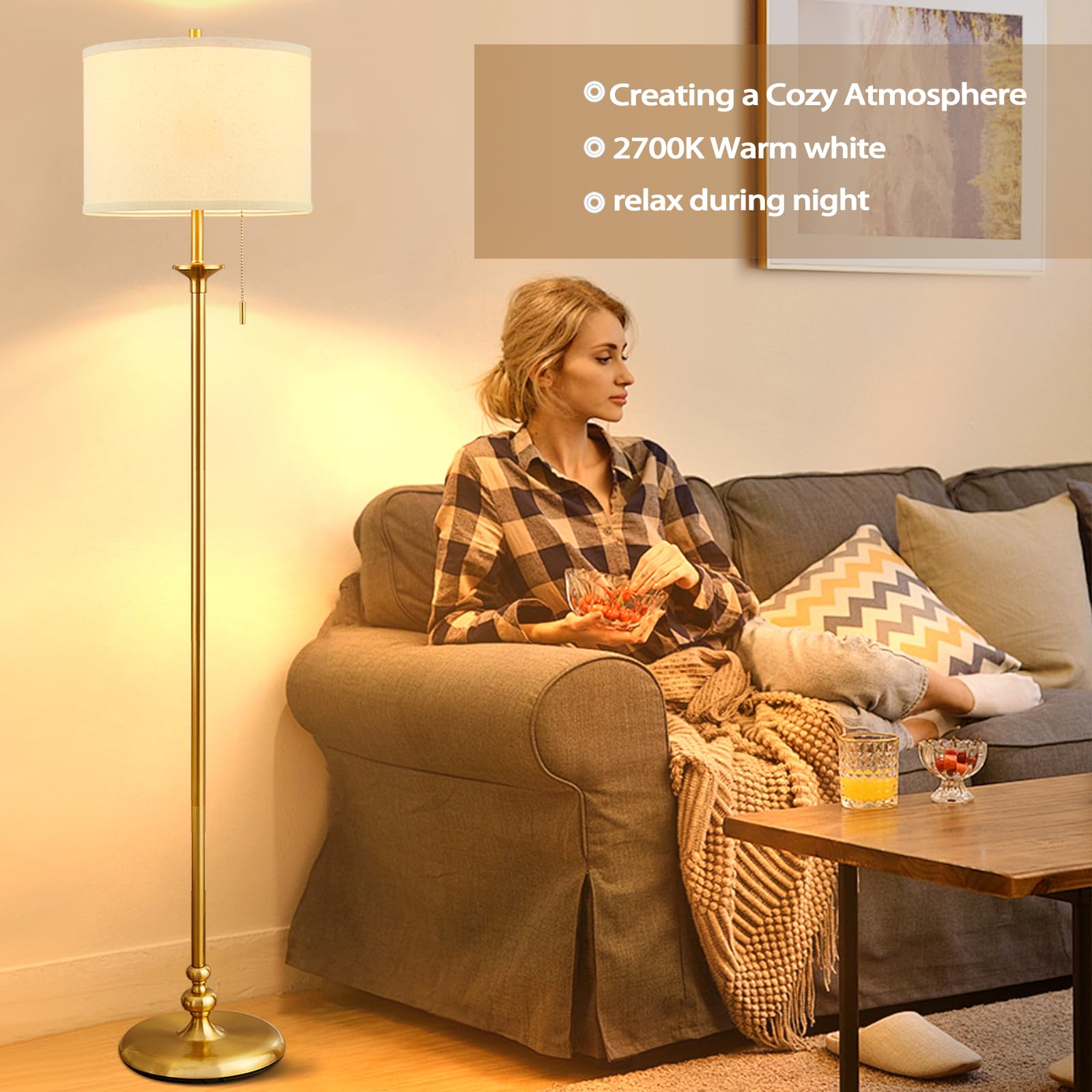 Luvkczc gold floor lamp shade creates warm ambience for living rooms
