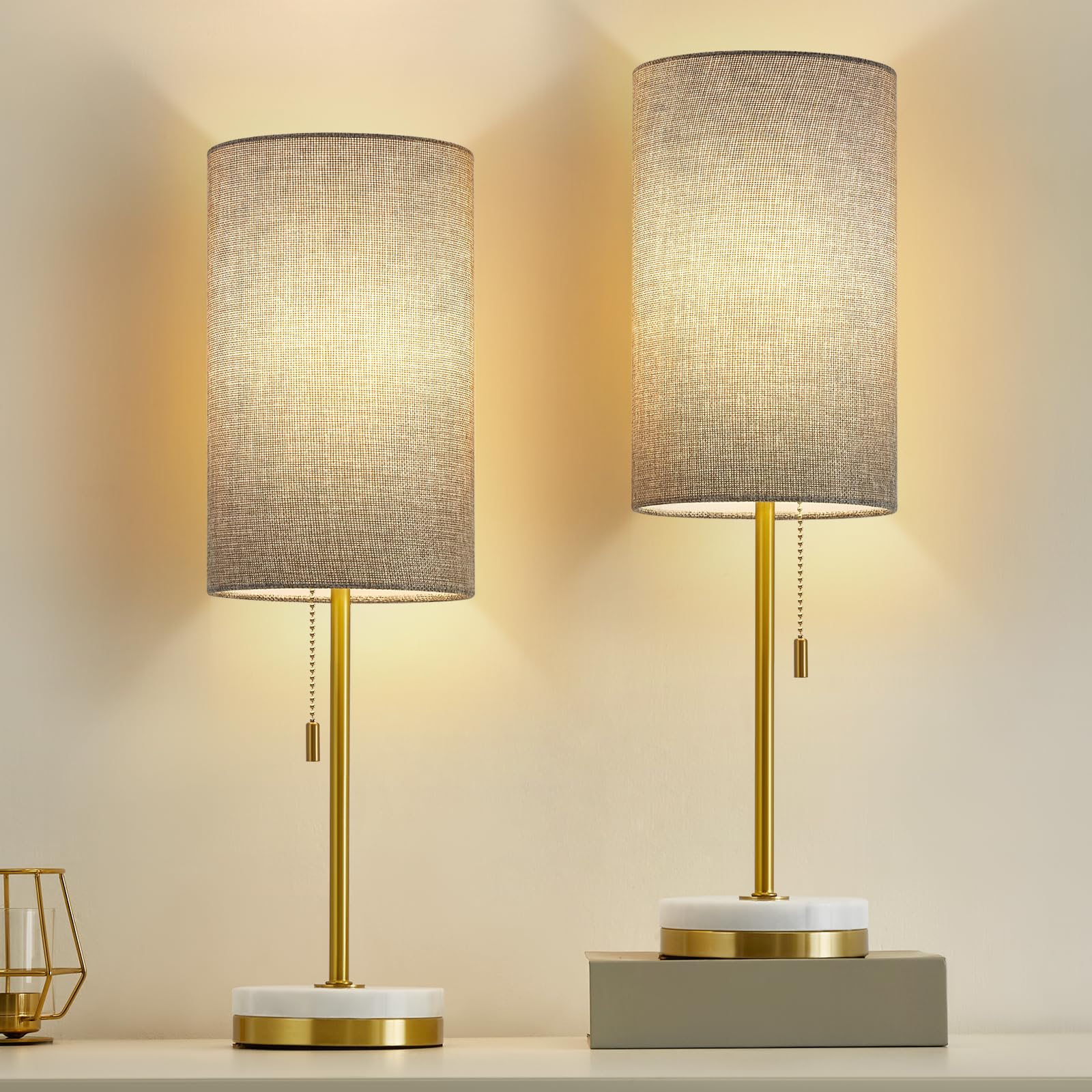Luvkczc minimalist table lamp set 2 with grey marble base for stable bedside lighting
