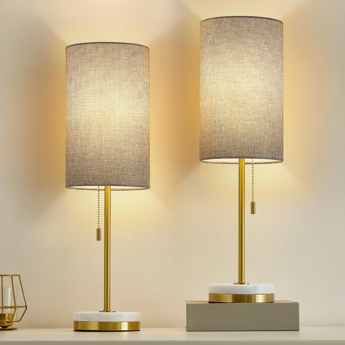 Luvkczc minimalist table lamp set 2 with grey marble base for stable bedside lighting