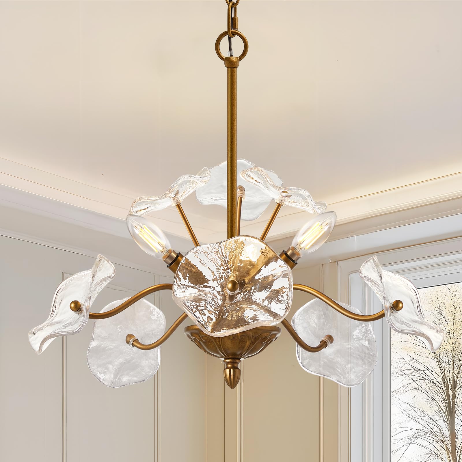 Luvkczc modern gold chandelier with flower glass shades brightens contemporary dining rooms