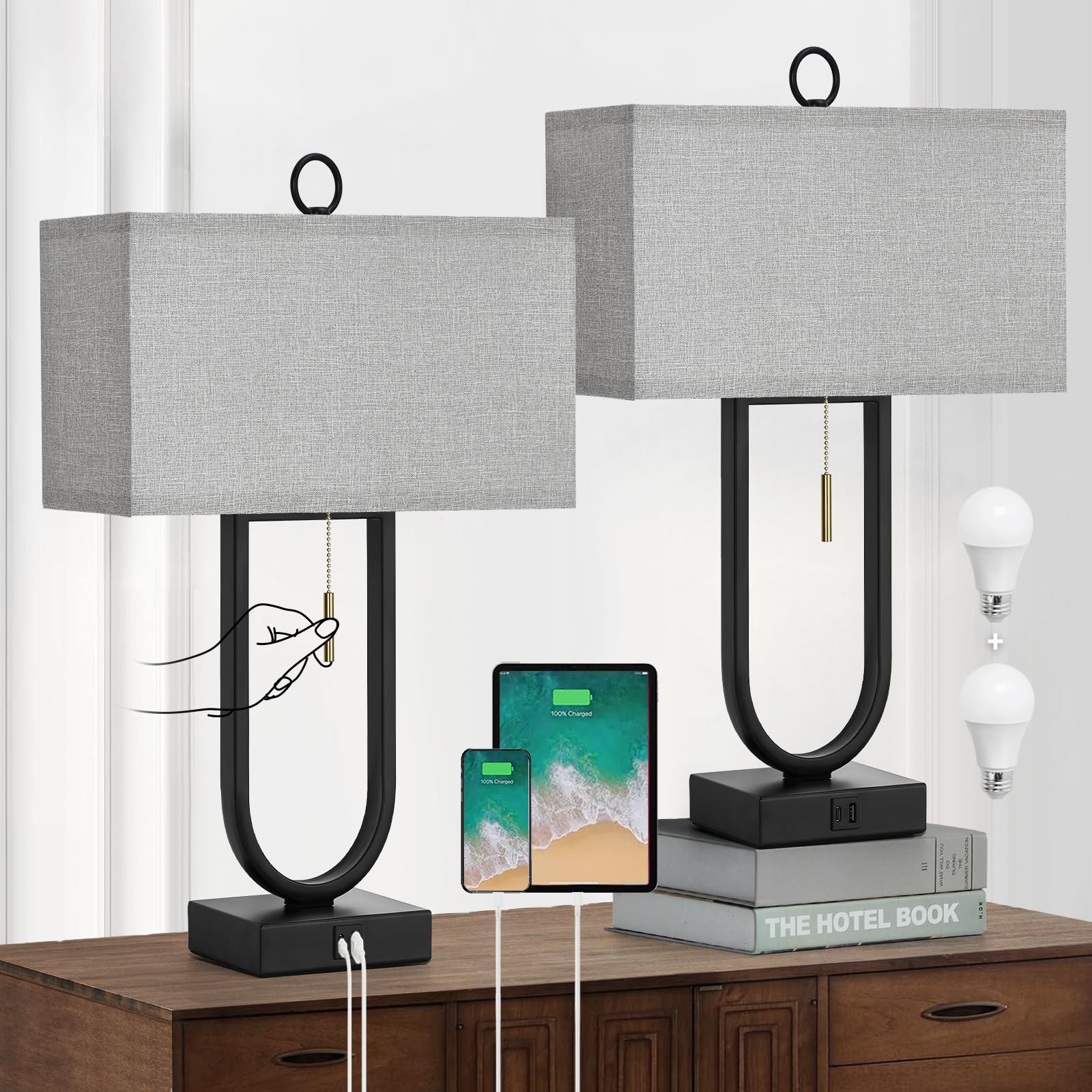 Luvkczc nightstand lamp base with ports offers stable bedside lighting.