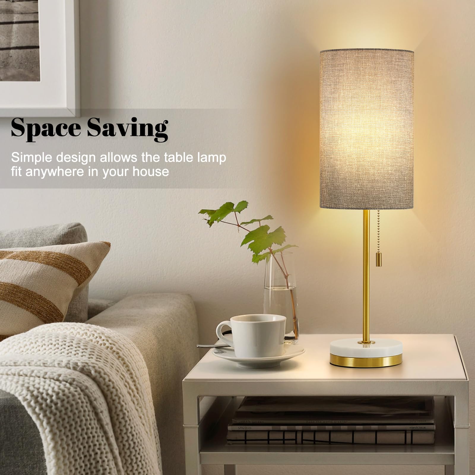 Luvkczc nightstand lamp in grey fabric shade provides soft, eye-friendly light