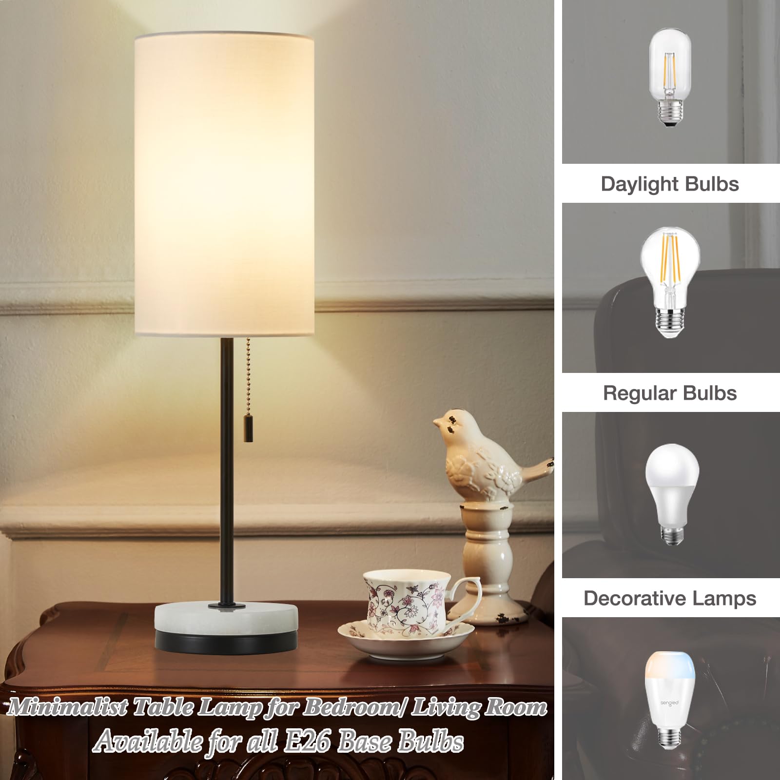 Luvkczc nightstand lamp with fabric shade blends with diverse decors.
