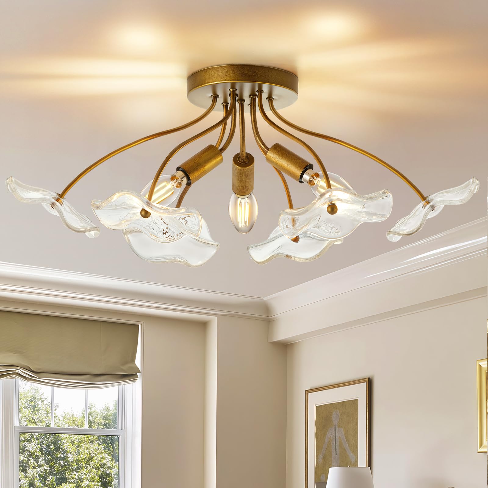 Luvkczc semi-flush mount light with brass gold finish brightens hallways.