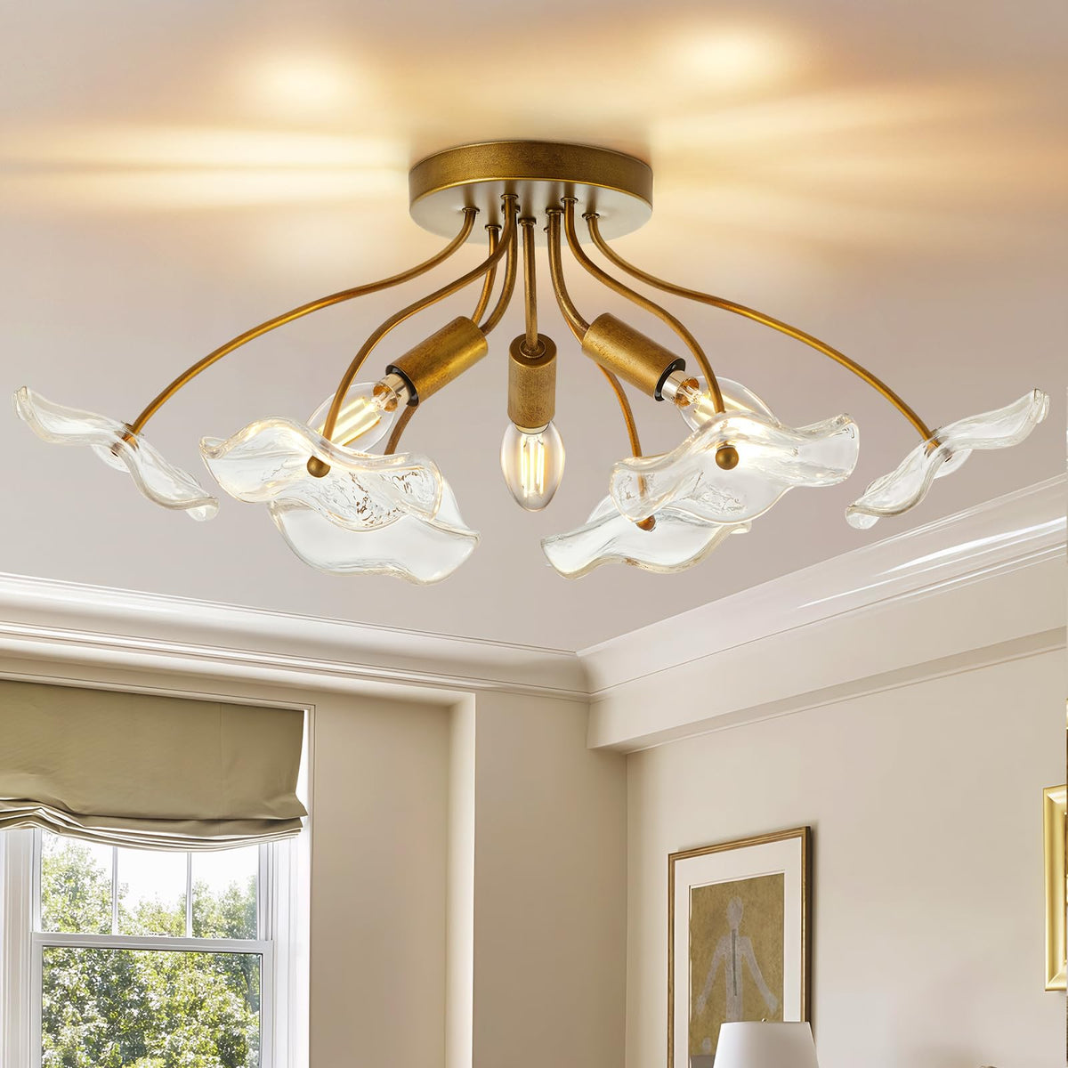 Luvkczc semi-flush mount light with brass gold finish brightens hallways.