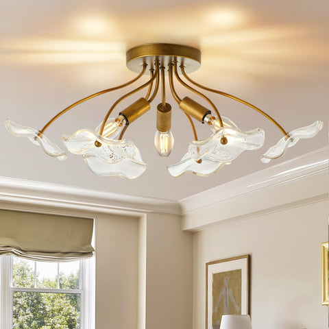 Luvkczc semi-flush mount light with brass gold finish brightens hallways.